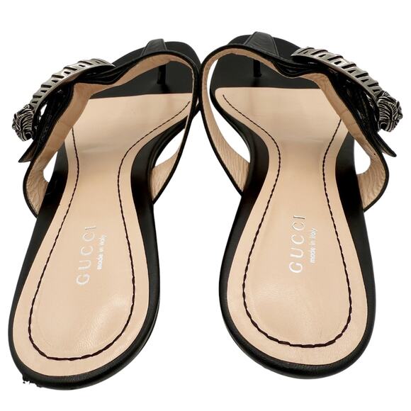 Gucci Dionysus Black Leather Tiger Buckle Thong Flat Sandals EU 39.5 US 9.5 - Picture 7 of 14